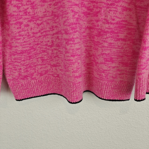 J.Crew Relaxed Cashmere Pink Crewneck Sweater Black Trim Classic Cozy Knit M - Picture 9 of 13